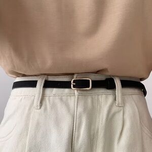 New! Black Leather Skinny Belt (One Size) NWOT